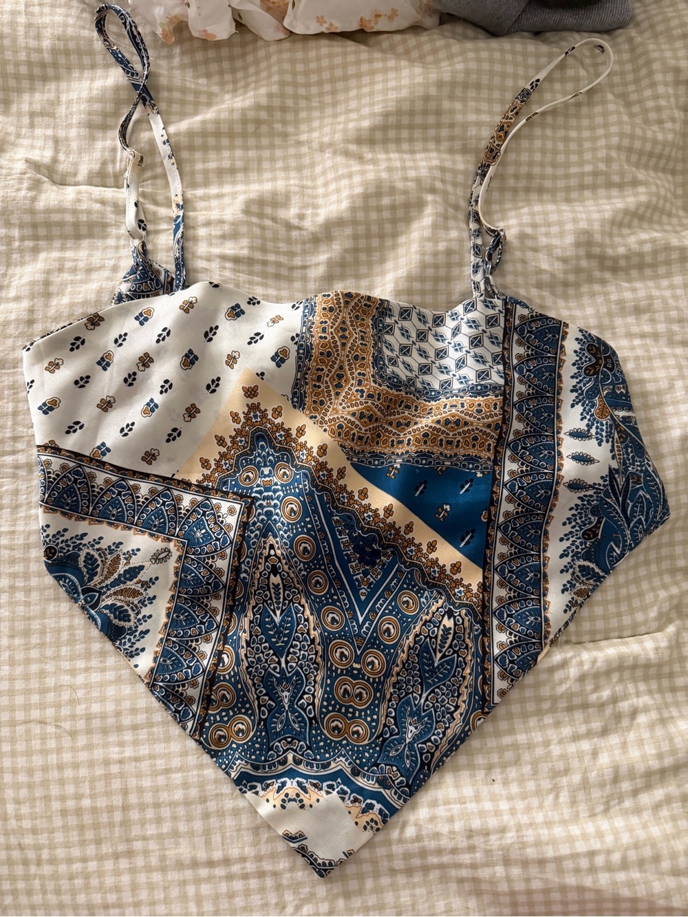 SHEIN Blue & Cream Bandana Satin Handkerchief Cami Top